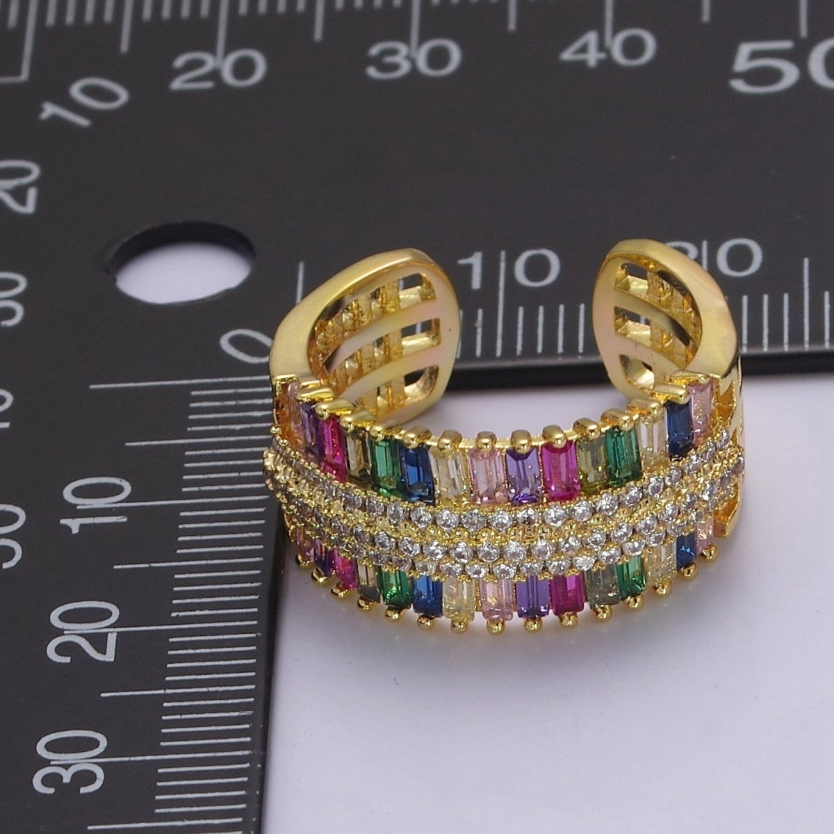 Multi Color Cubic Zirconia Rainbow Ring CZ Baguette Settings For Wholesale Jewelry S-471