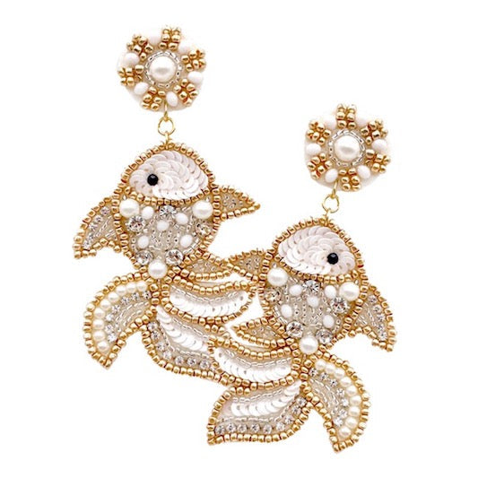 Multicolor Beaded Detail Fish Statement Sea Creature Earring