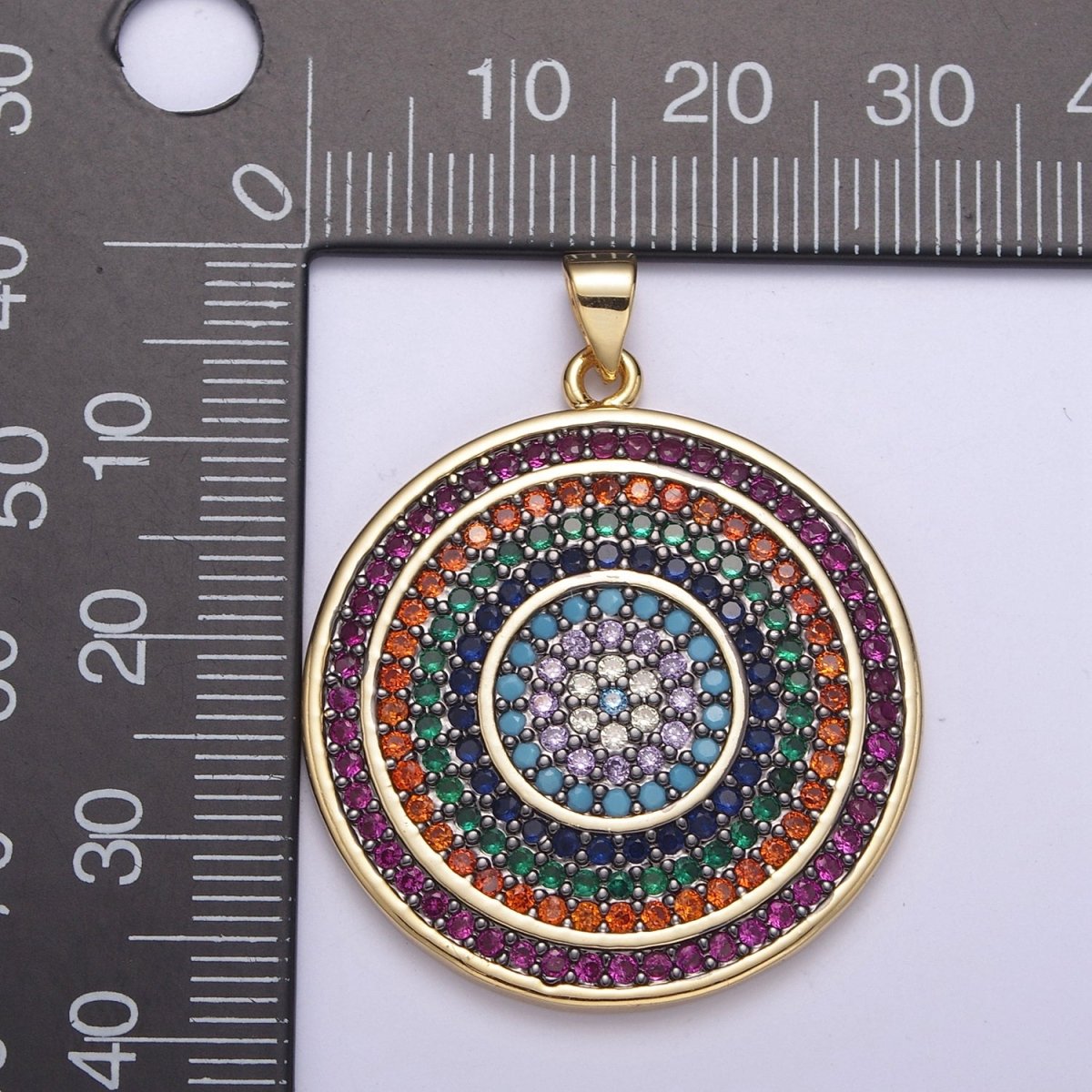 Multicolor Diamond Disc Pendant, Round Disc Charm Micro Pave Medallion Pendant 14k Gold Filled H-242 - H-244 H-292
