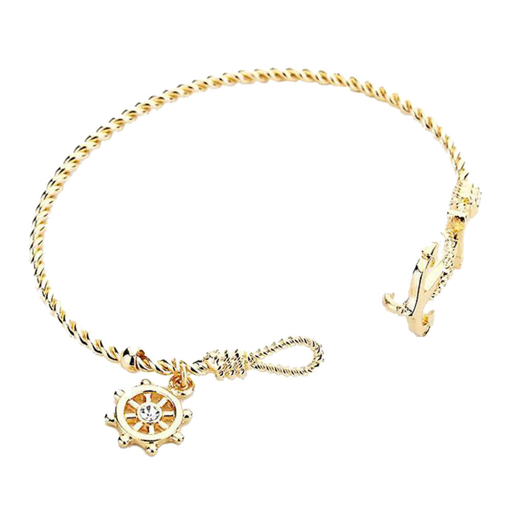Women's Nautical Anchor Helm Charm Hook Bracelet