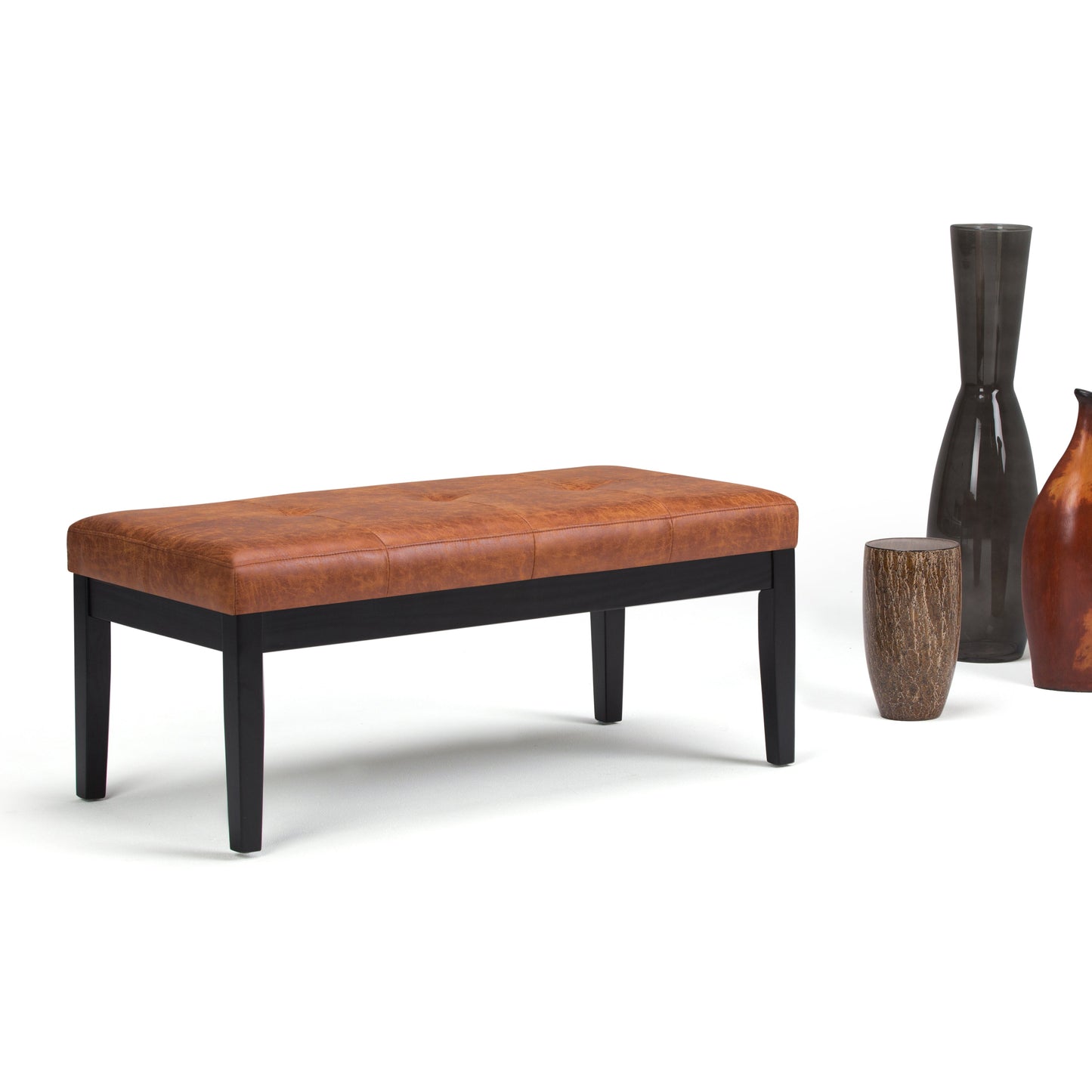 Lacey - Tufted Ottoman Bench - Distressed Saddle