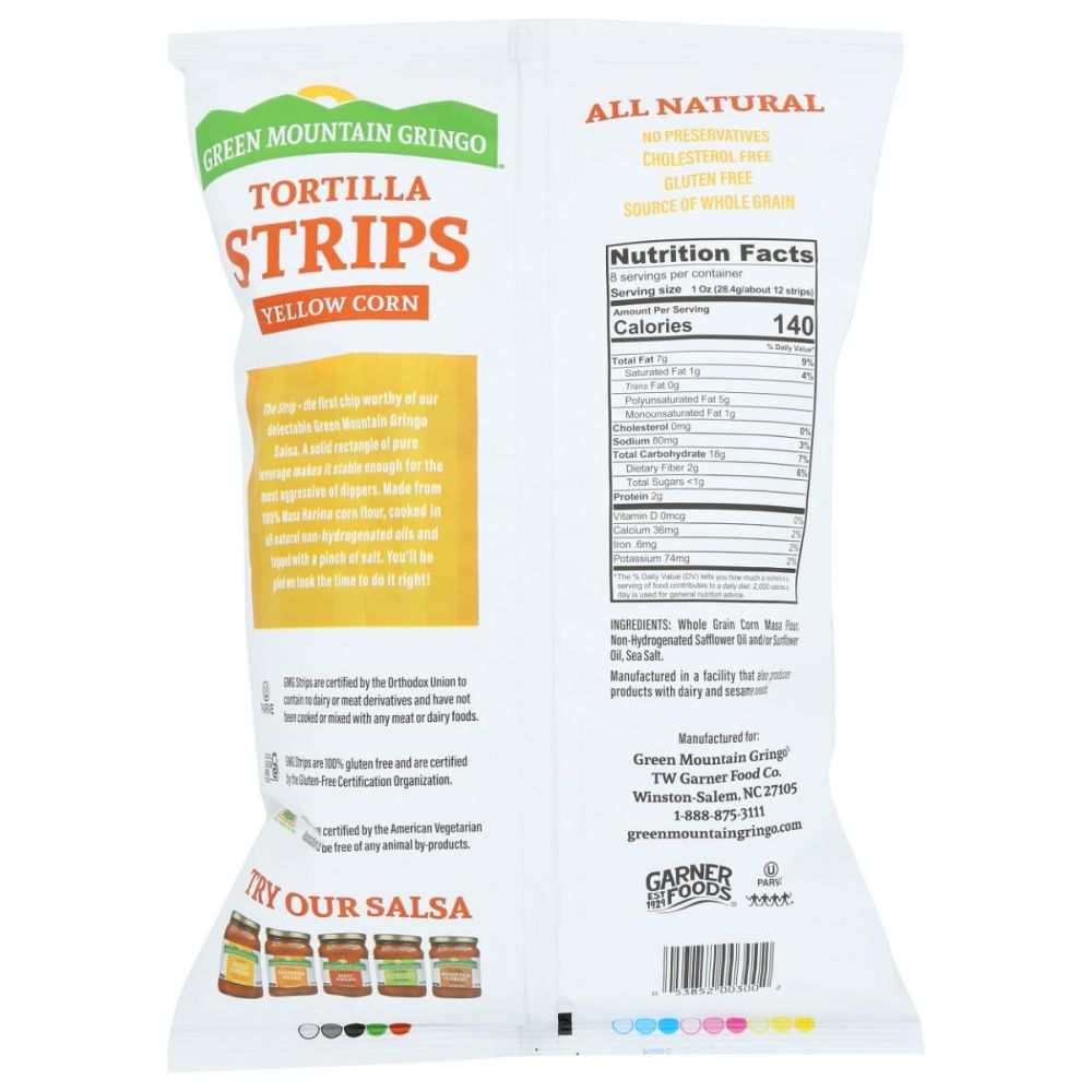 GREEN MOUNTAIN GRINGO: Yellow Corn Tortilla Strips- 8oz|Snacking| Dips
