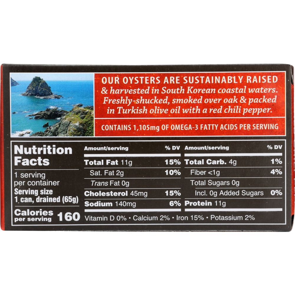 CROWN PRINCE: Smoked Oysters with Red Chili Pepper, 3 oz