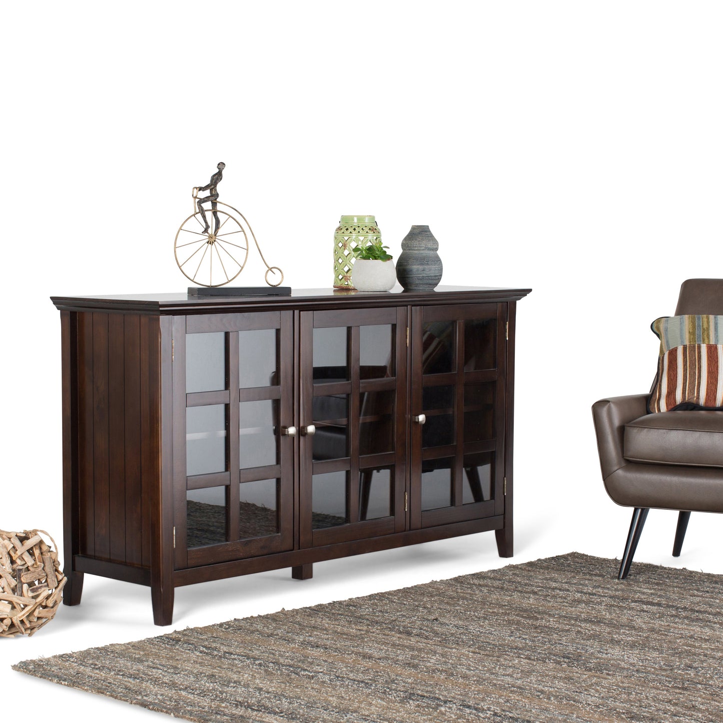 Acadian 62 Inch Wide Solid Wood Storage Cabinet in Brunette