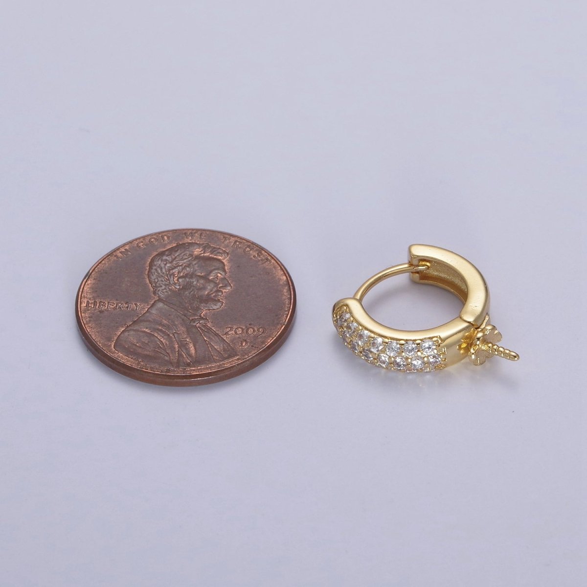 One Pair Gold Hoop Earring Finding DIY Pearl Peg Earring Mount Half Drilled Pearl Earring Settings L-681