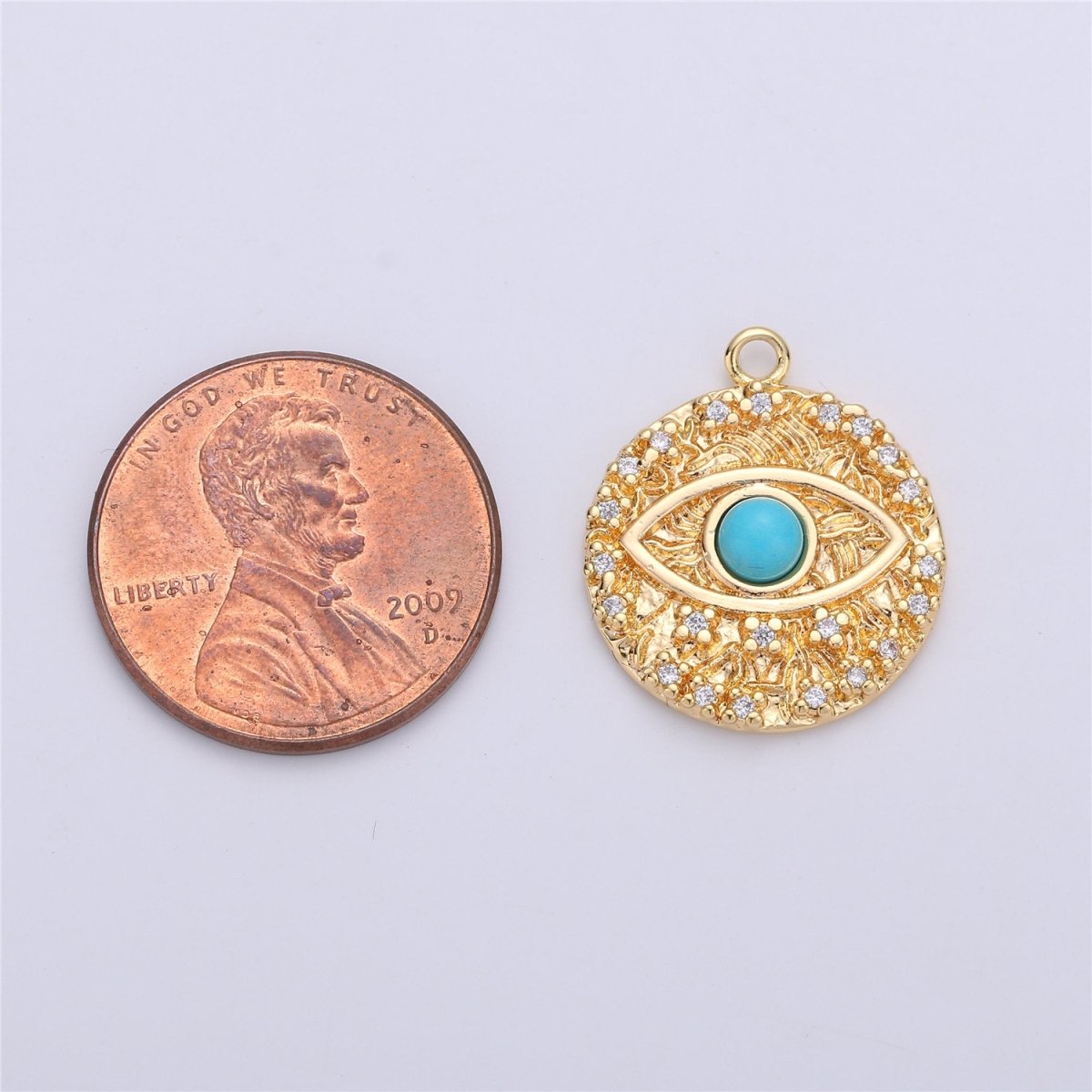 Opal Evil Eye Charm / Turquoise Evil Eye charm in Gold Filled for Necklace Bracelet Earring Charm for Jewelry Making Supply C-645,C-646 (OPAL)