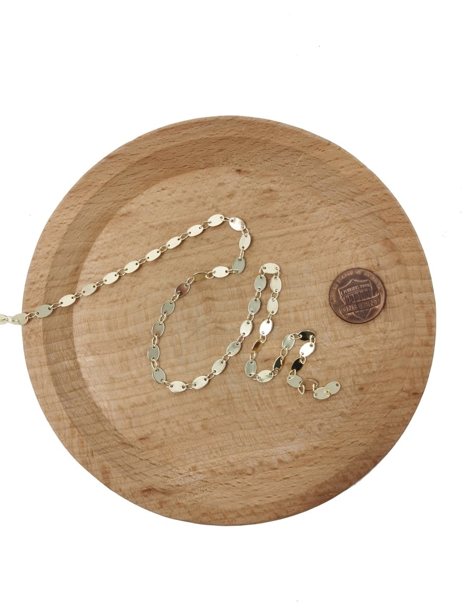 16K Gold Filled Anchor Chain by Yard, Round Oval Disc Charm Chain, Wholesale Bulk Roll Chain for Jewelry Making | ROLL-015 Clearance Pricing