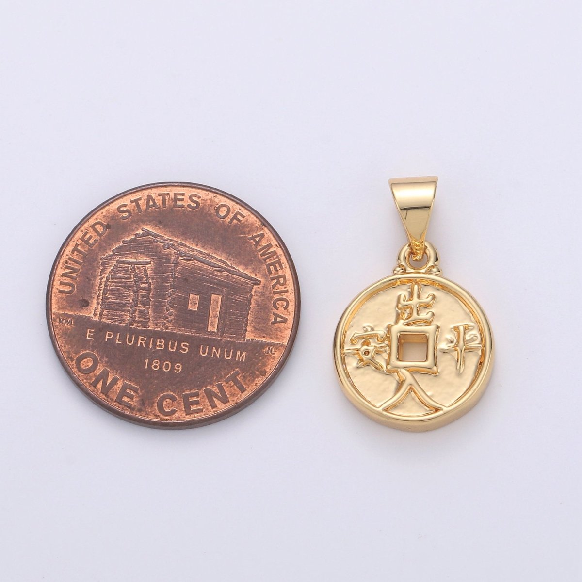 Double Sided Chinese Coin Charms, Dynasty, Lucky Coin Charm, Gold Chinese Coin in 24K Gold Filled Pendant For Jewelry Making I-869