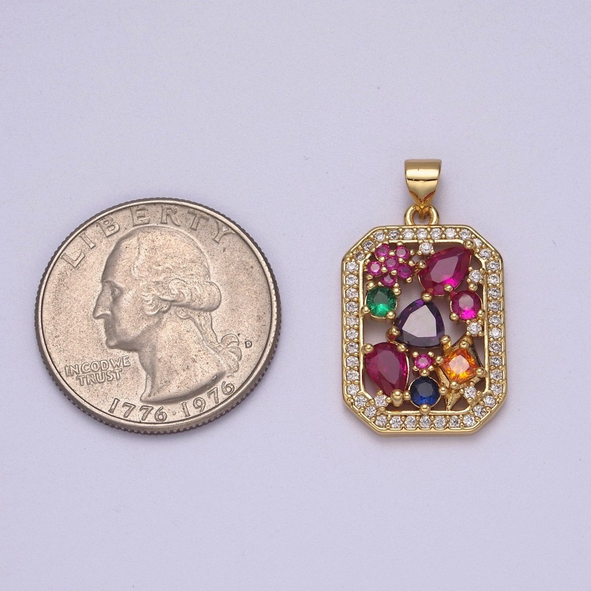 OS Multi color gem rainbow Cubic Zirconia Stone Charm wholesale, bulk pendant for Jewelry Making Supply J-348