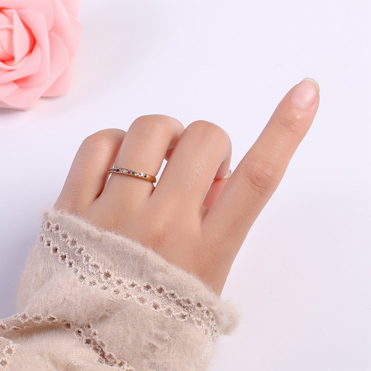 OS Rainbow Crystal 18K Gold Filled Simple Adjustable Ring O-360