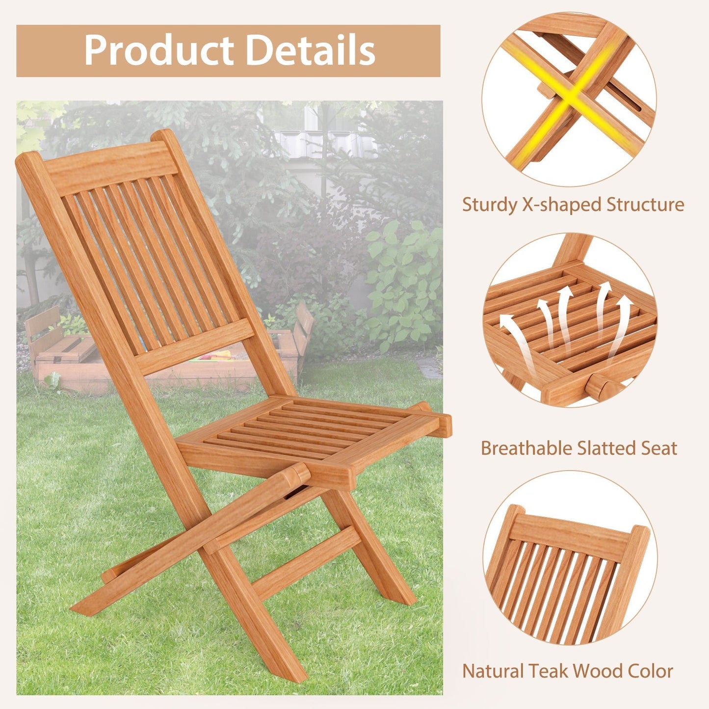 Outdoor Bistro Set with Slatted Seat and Tabletop for Backyard