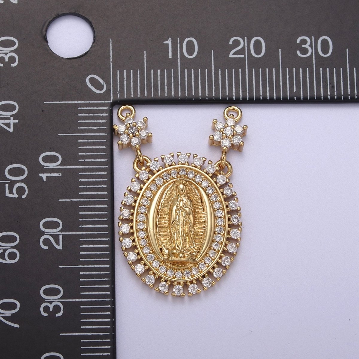 Oval Gold Lady Guadalupe Charm Connector Virgin Mary Coin Medallion Pendant for Religious Necklace F-133