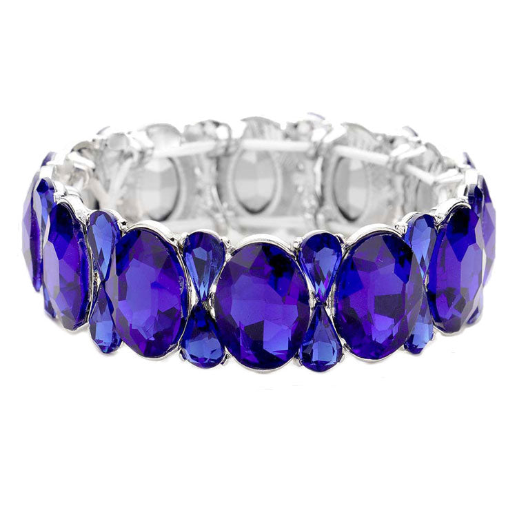 Oval Pear Crystal Stretch Evening Bracelet