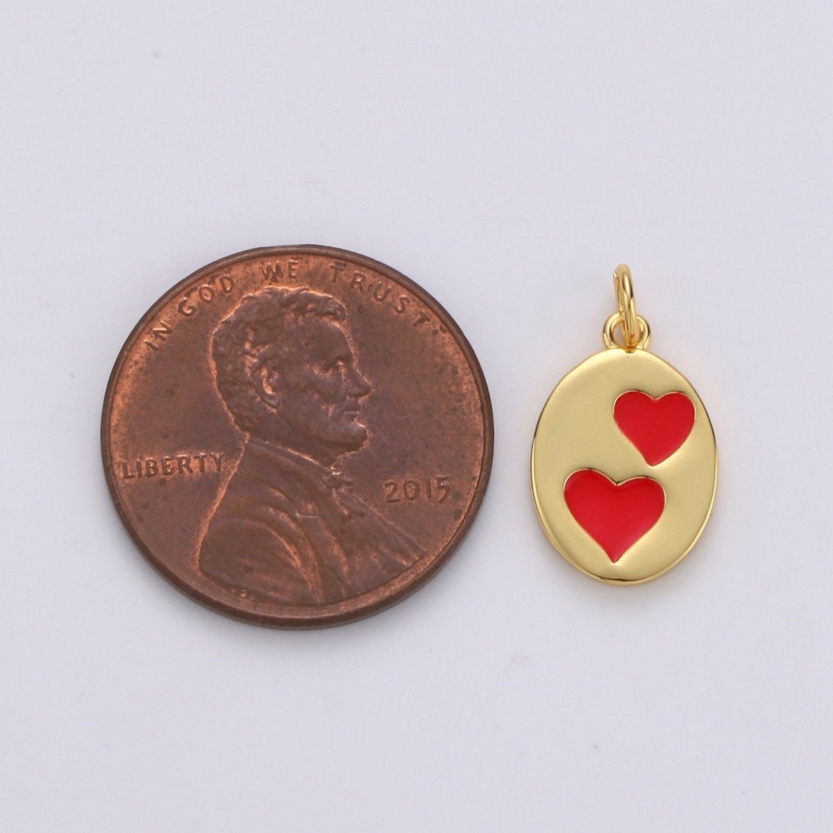 Oval Red Heart Charm - Dainty Gold Double Heart Add On Charm - Dainty Heart - Love Inspired Gold Filled Heart Pendant Couple Jewelry D-713