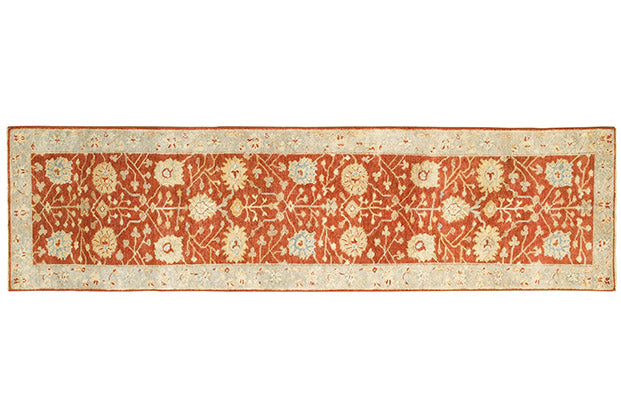 Medalia Area Rug - Orange. Buttermilk Yellow. Light blue gray