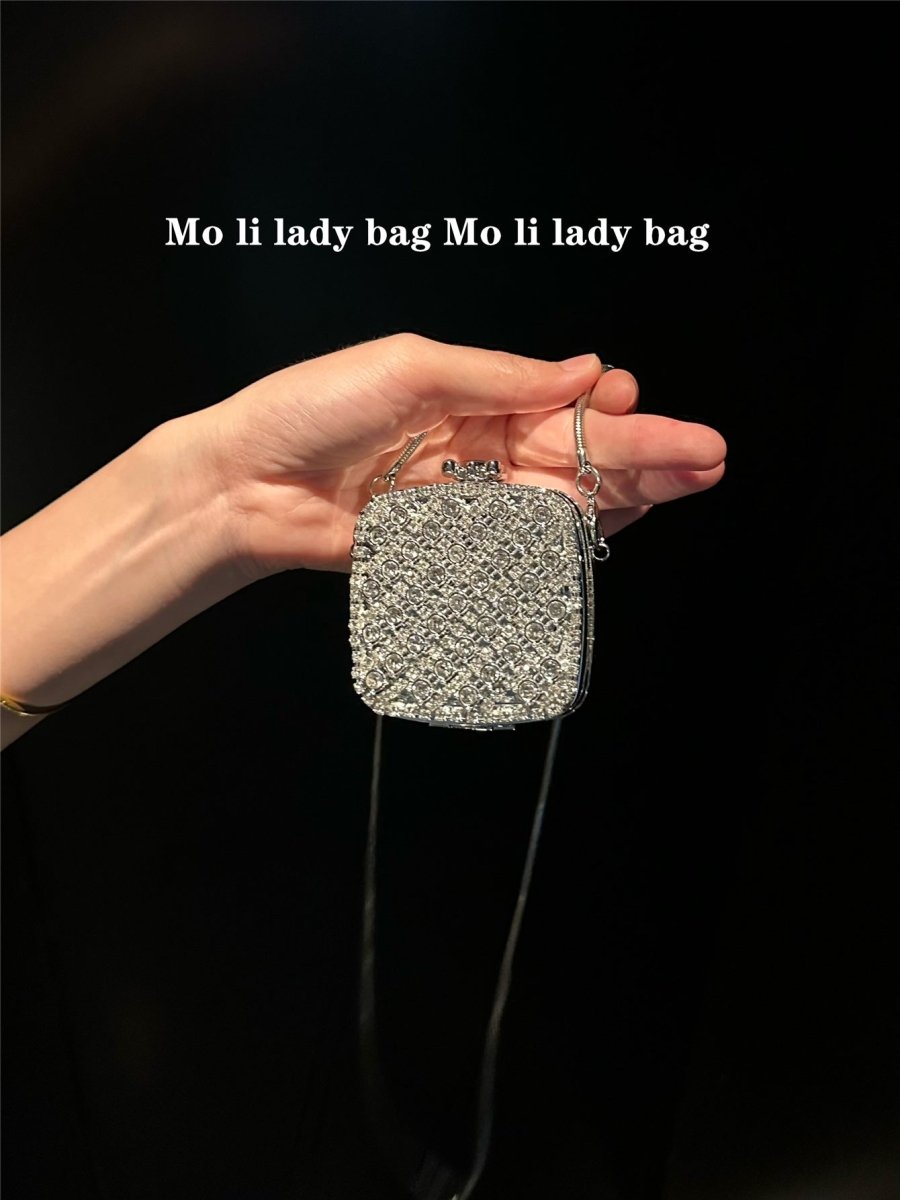 Palm-Sized Diamond Mini Clutch Silver Glamour Gala Bag (MAC281)