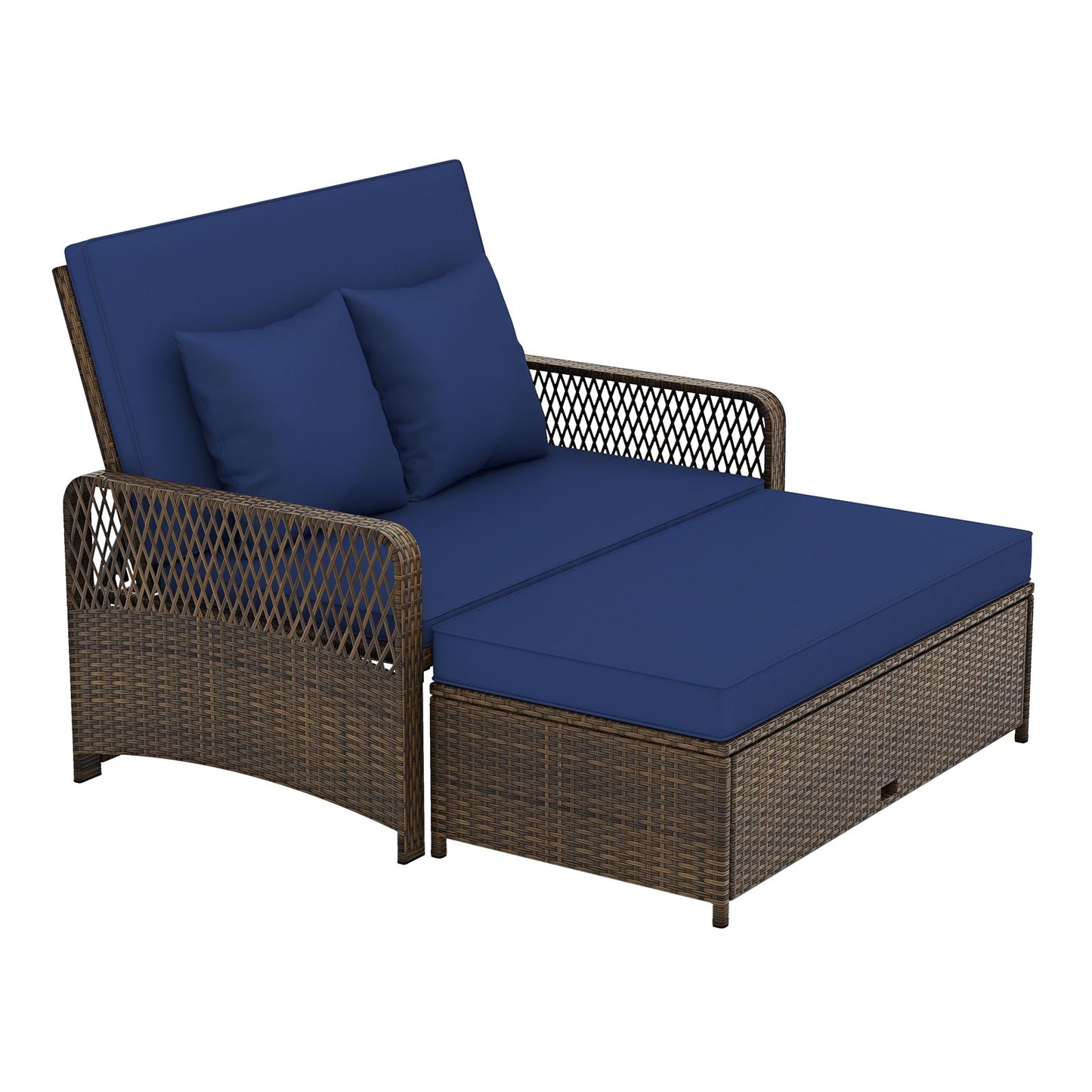 Patio Adjustable Wicker Daybed with 4-Level Backrest and Soft Cushions