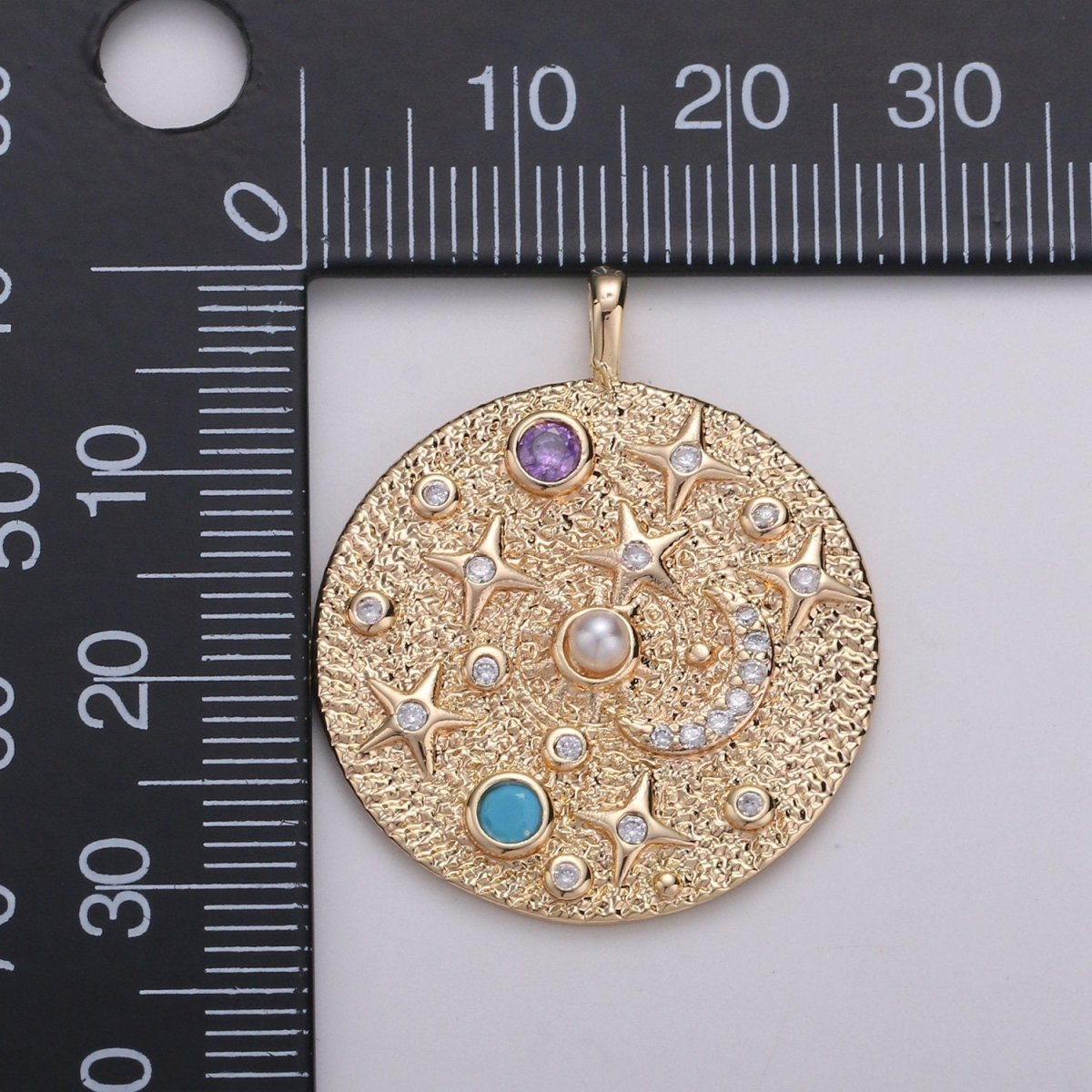 Pearl and Multi color CZ Planet in the Universe Round Pendant 14K gold Filled Charm, Star, Cresent Moon, Galaxy, DIY Jewelry Necklace making D-737