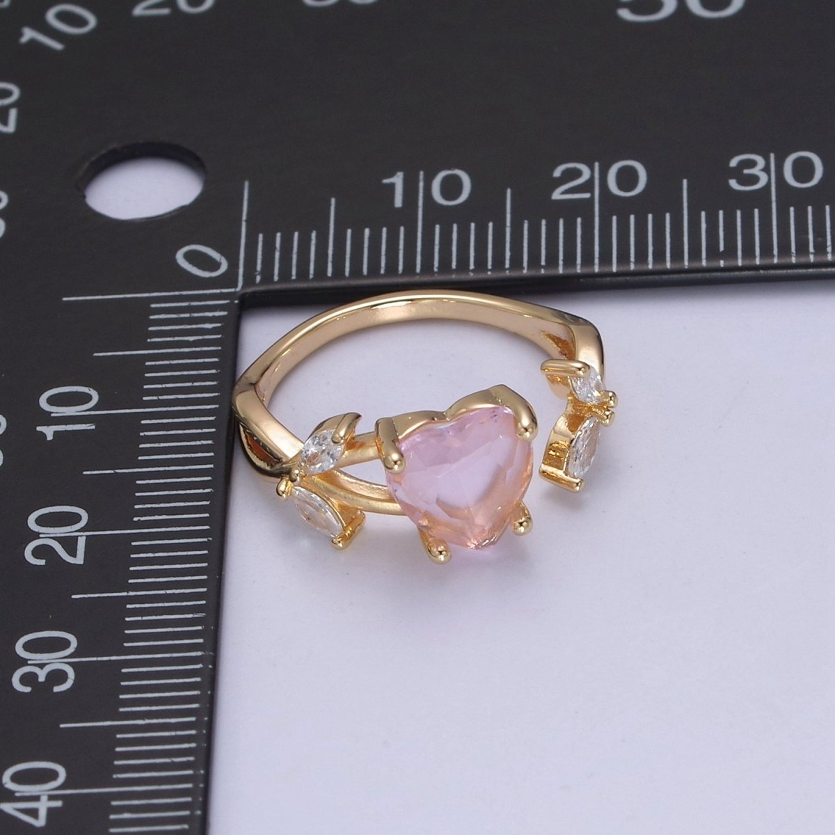 Pink Heart Ring, Gold Kawaii Ring Dainty Ring Open Adjustable Jewelry for Valentine Gift U-364