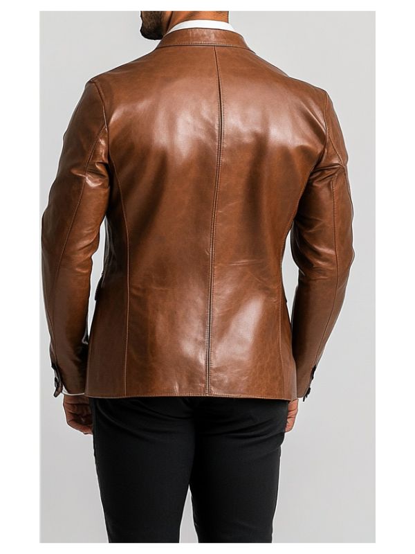 Premium Brown Leather Blazer – Stylish and Timeless
