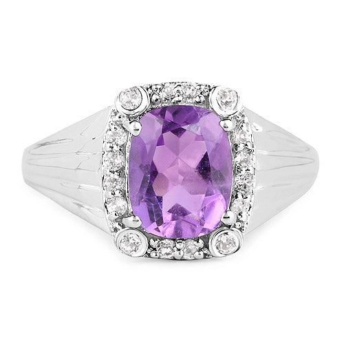 2.13 Carat Genuine Amethyst and White Topaz .925 Sterling Silver Ring