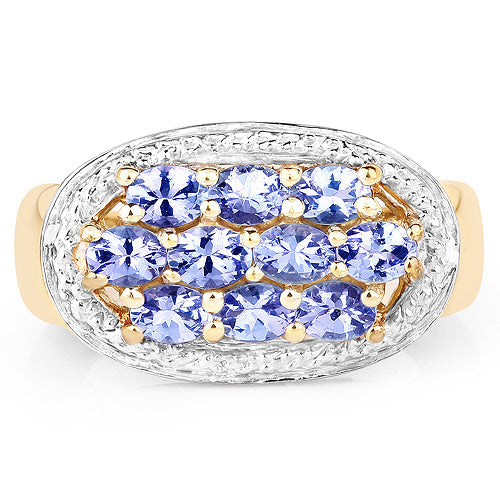 14K Yellow Gold Plated 1.70 Carat Genuine Tanzanite .925 Sterling Silver Ring
