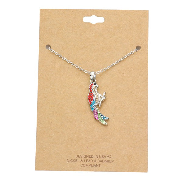 Rhinestone Embellished Parrot Pendant Charm Necklace