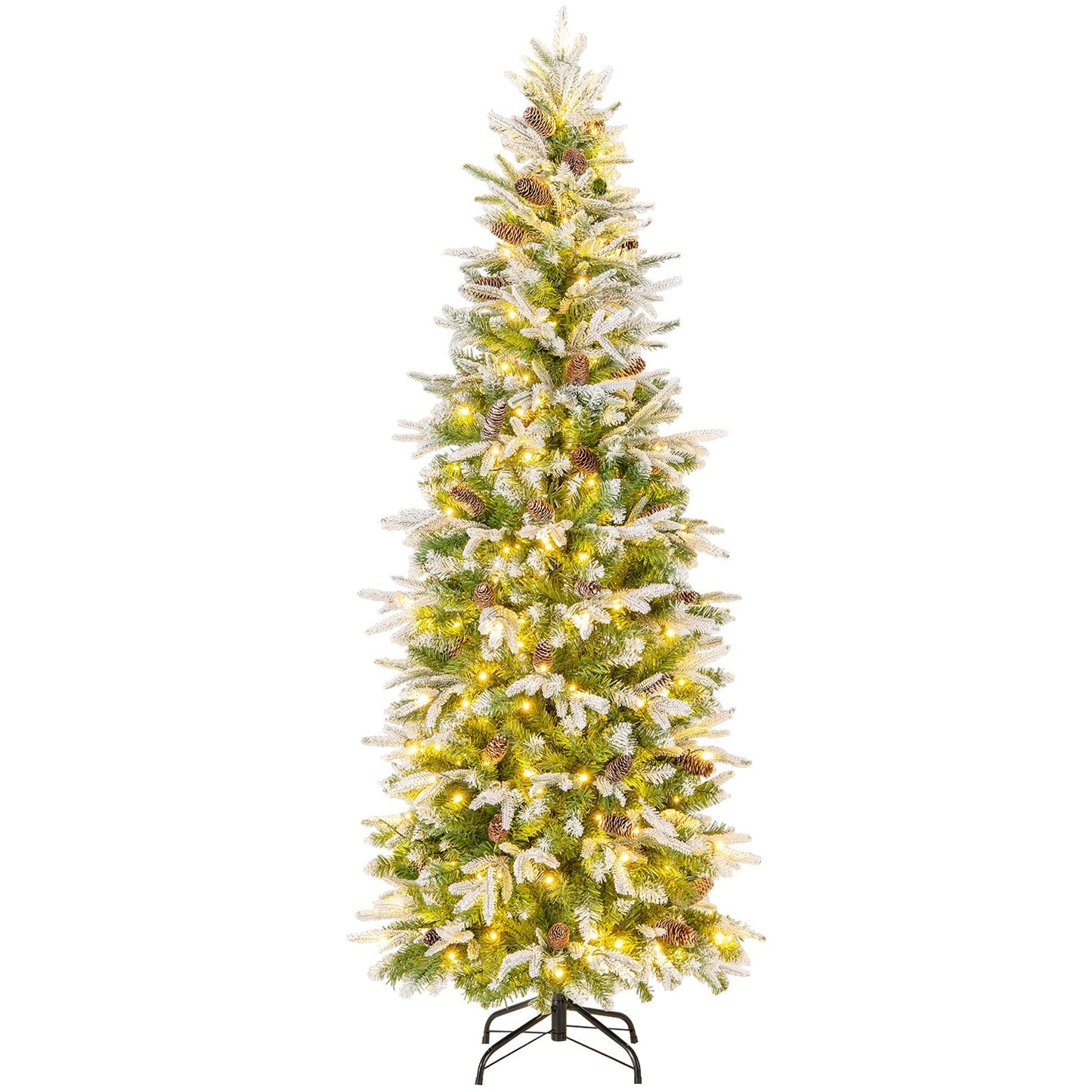 6/7.5/9 Feet Pre-Lit Artificial Christmas Tree Snow Flocked Hinged
