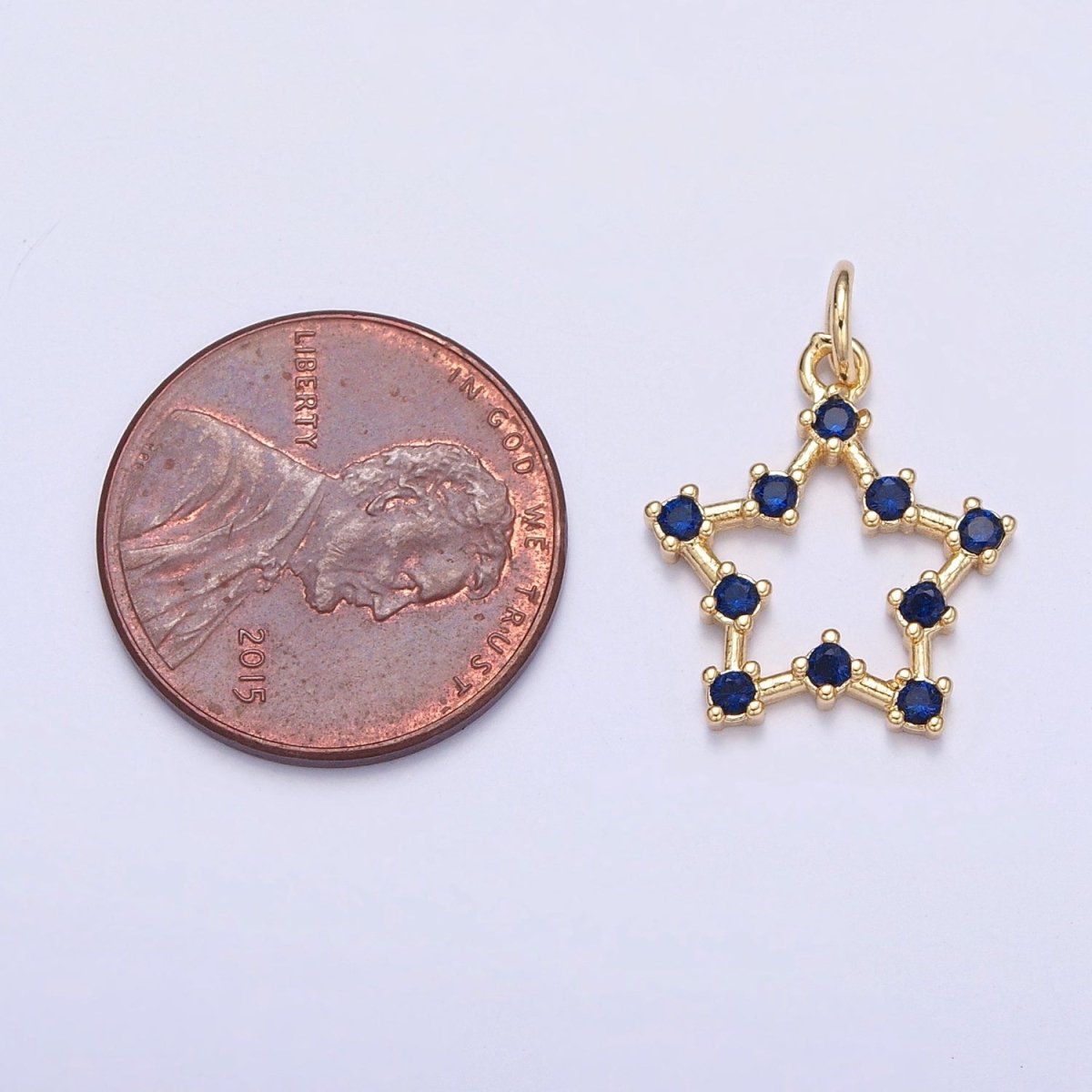 Sapphire Blue Star Charm, Round Cubic Zirconia CZ Five Pointed Celestial North Star | X-110