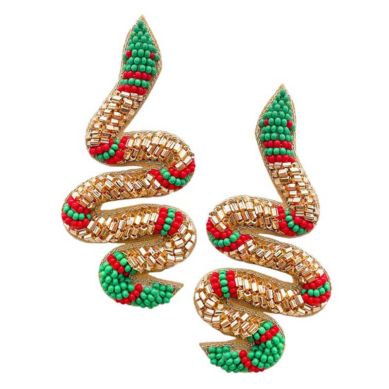 Seed Beaded Snake Earrings
