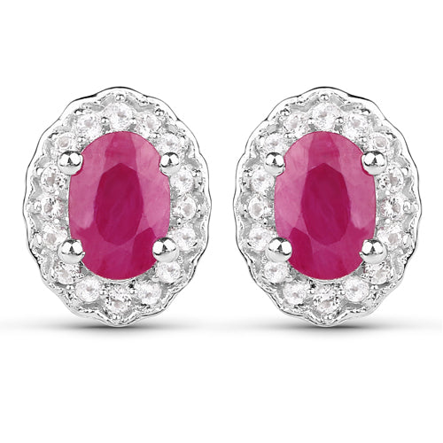 2.46 Carat Genuine Ruby and White Topaz .925 Sterling Silver 3 Piece Jewelry Set (Ring, Earrings, and Pendant w/ Chain)
