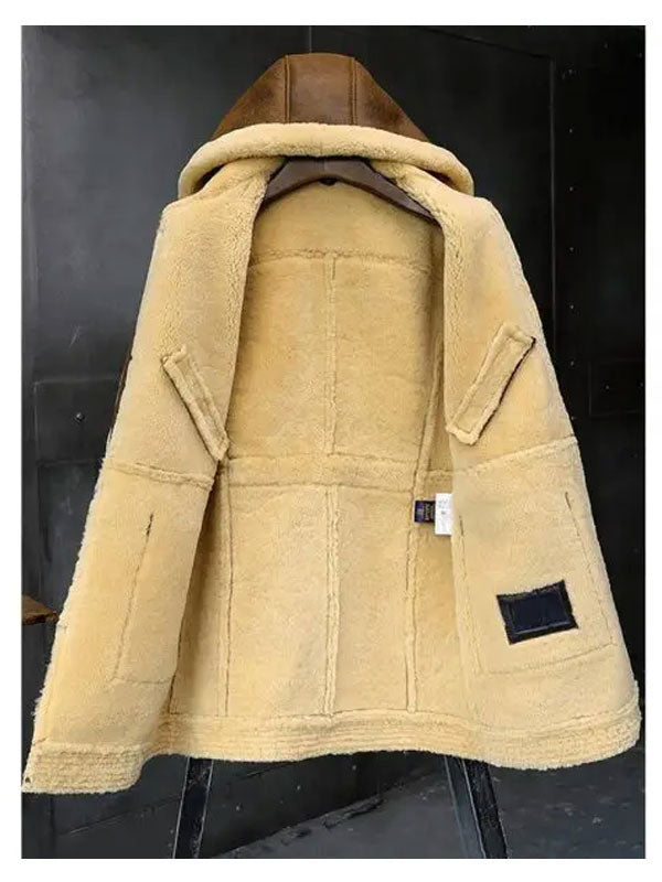 Men's Hooded Sheepskin Shearling Leather Jacket