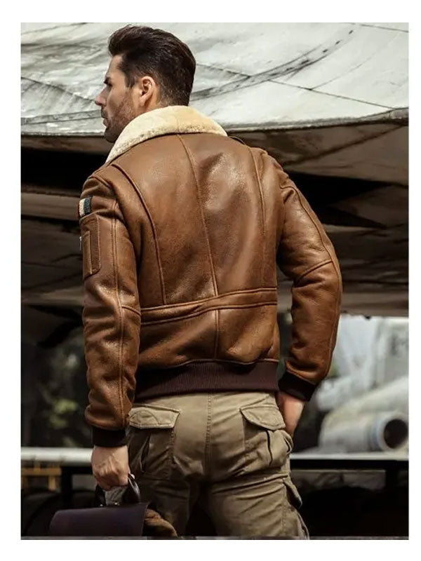 Men’s B3 Flying Leather Coat Embroidered Bomber Jacket