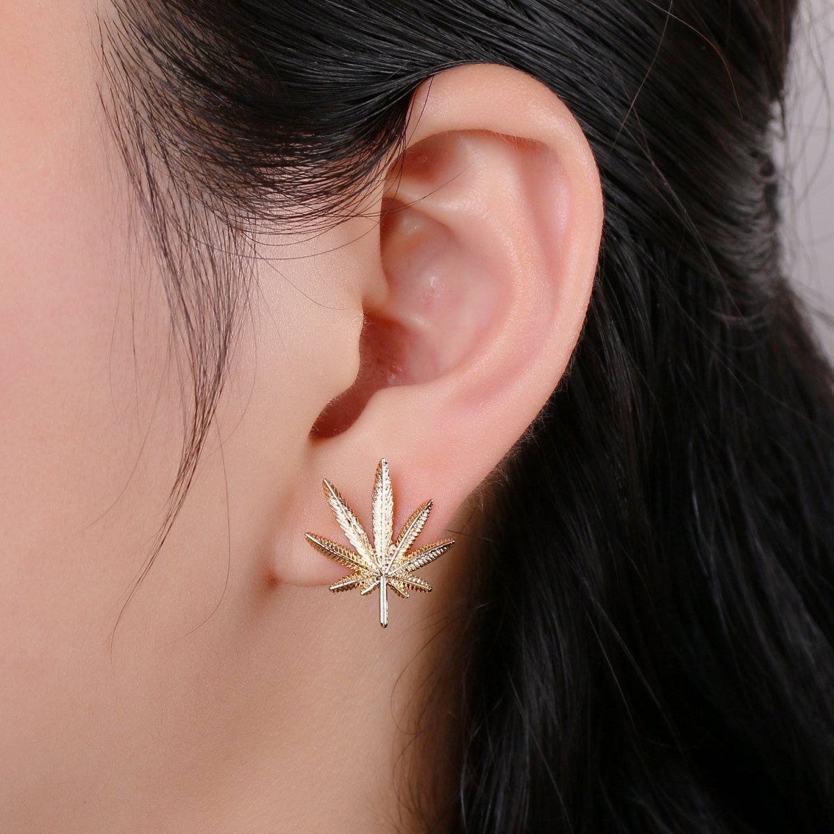 Simple Gold Weed or Marijuana Leaf Gold Filled Earring Studs L-014