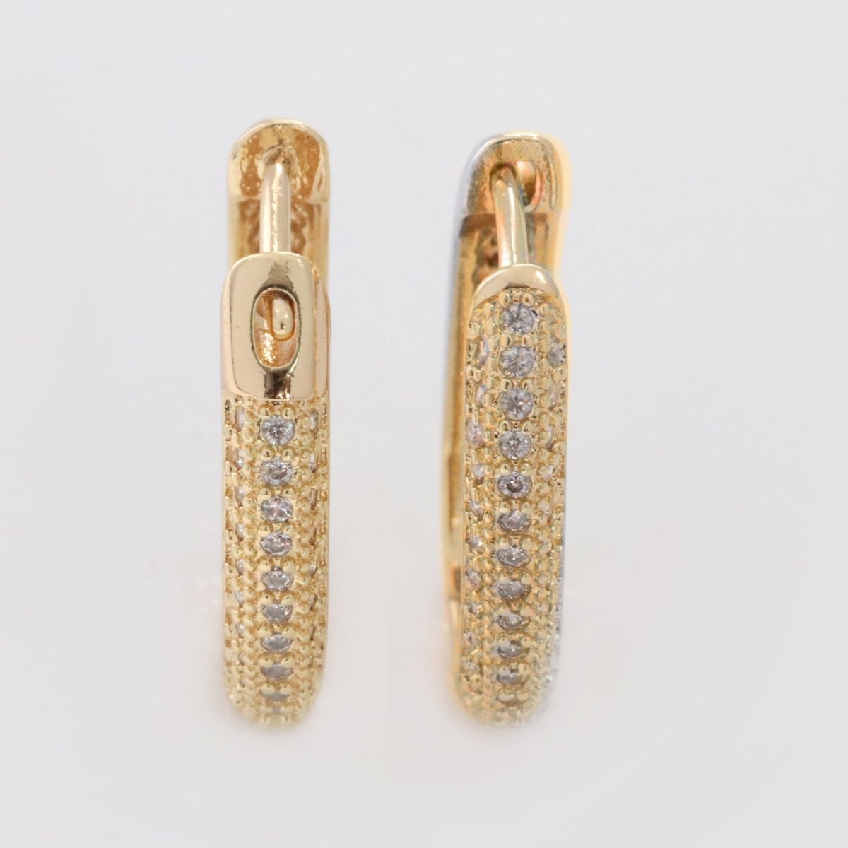 Small Oblong CZ Hoop Earrings Hypoallergenic 18K Gold Filled Huggie Hoop Earrings for Women | T-201