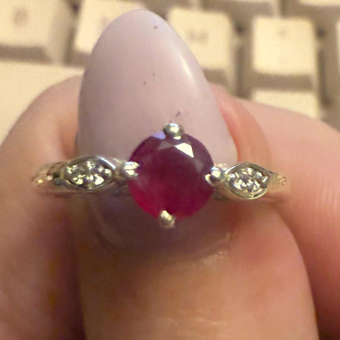 Round Ruby with Filigree Leaf Accents (Size 7)