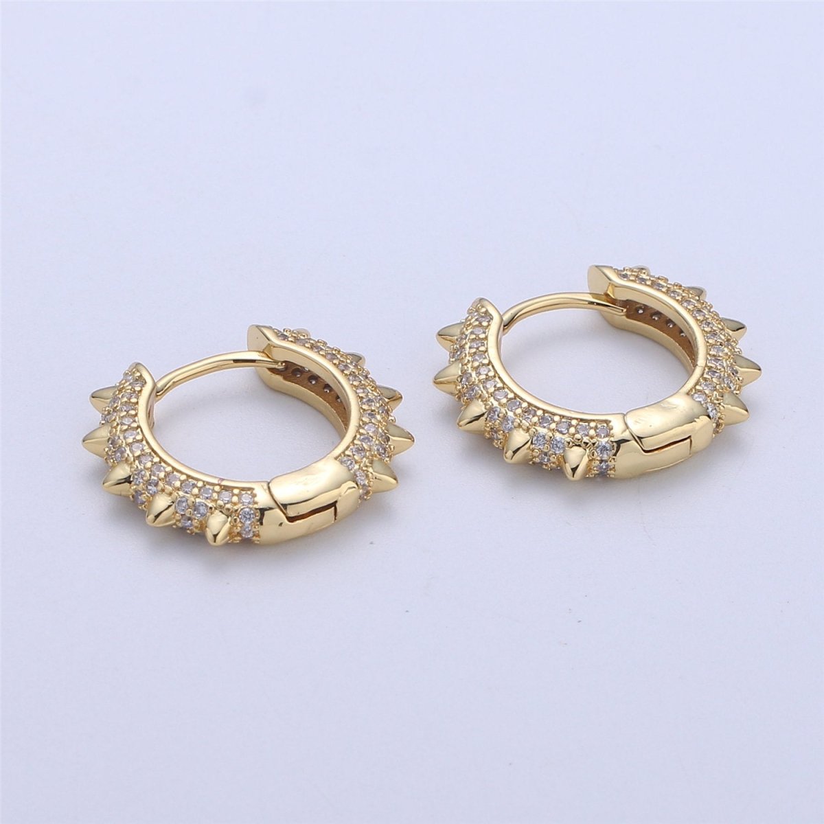 Spike earrings Micro Pave Spike hoops Gold spike earrings Multi Color CZ Gold hoops Dainty Earring for everyday earring 20mm K-331