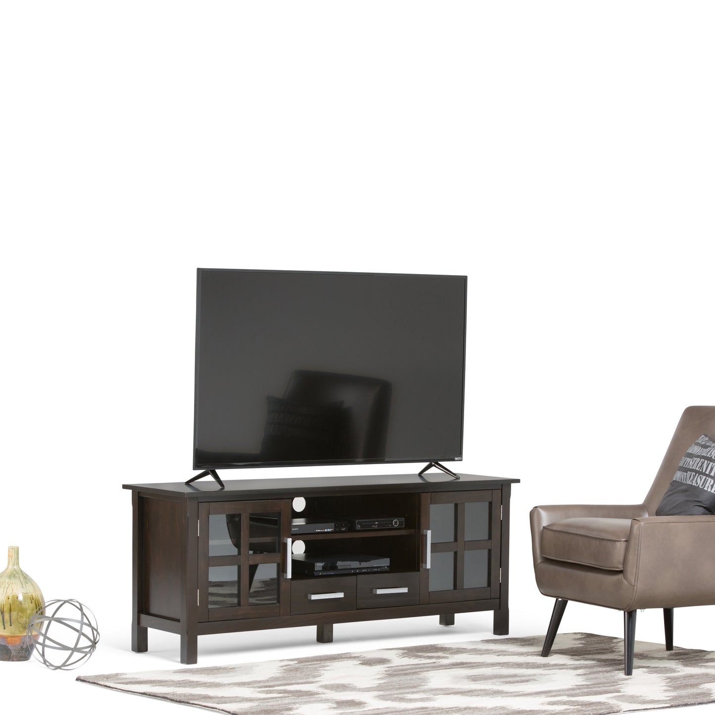 Kitchener 60 Inch Wide Solid Wood TV Stand in Hickory