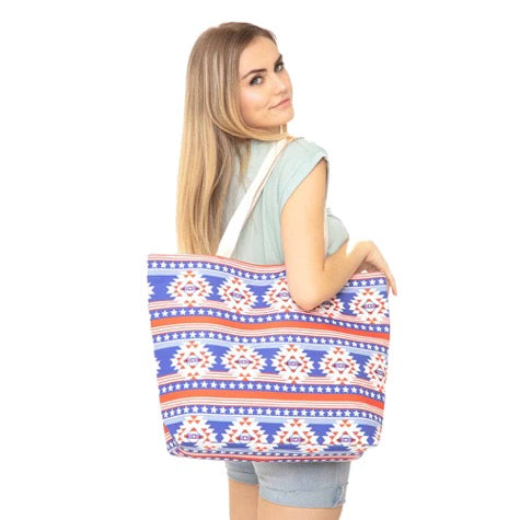 Star Stripe Aztec Print Beach Tote Bag Beach Bag