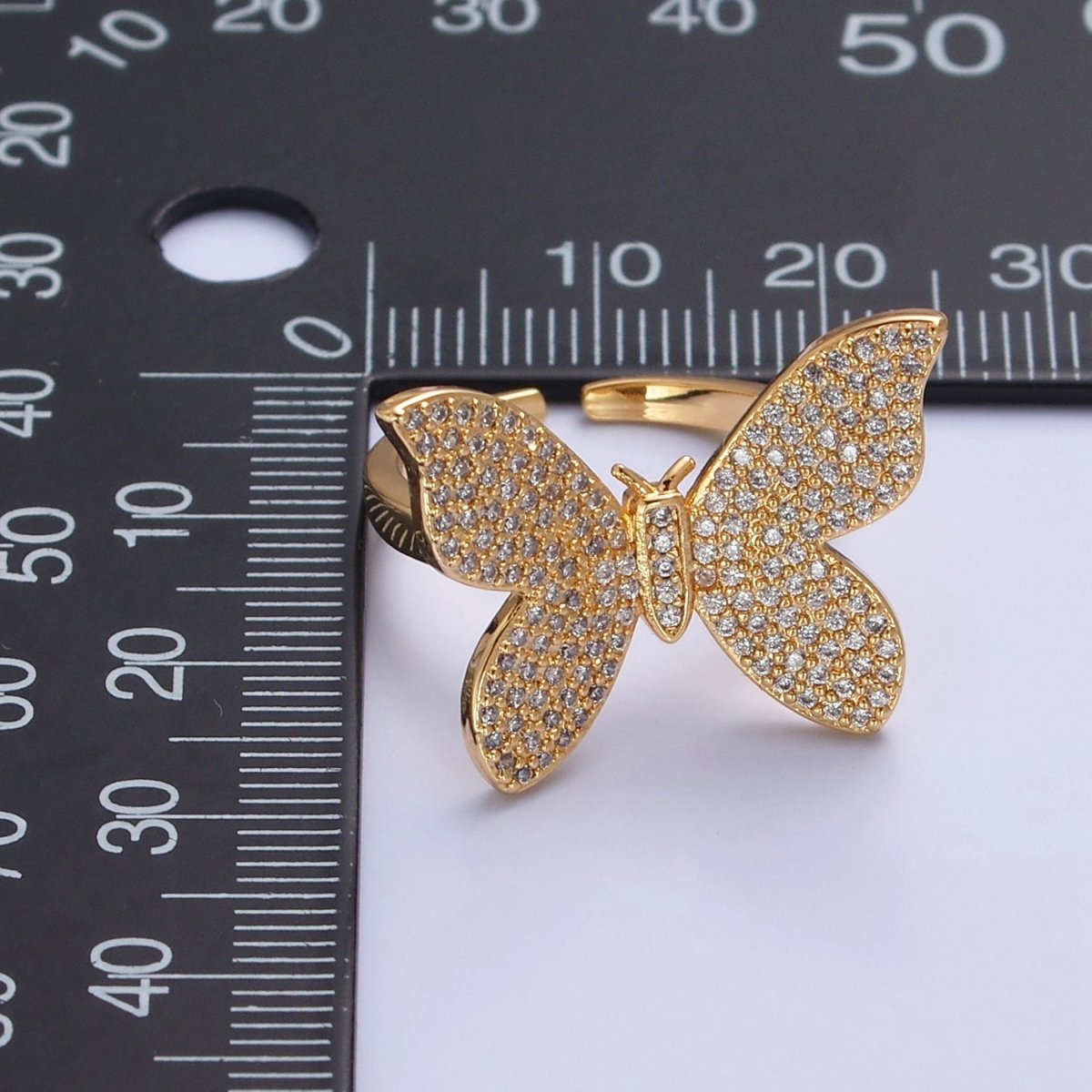 Statement Big Mariposa Ring Gold Pave Silver Butterfly Ring Open Adjustable Jewelry O-2229 O-2230