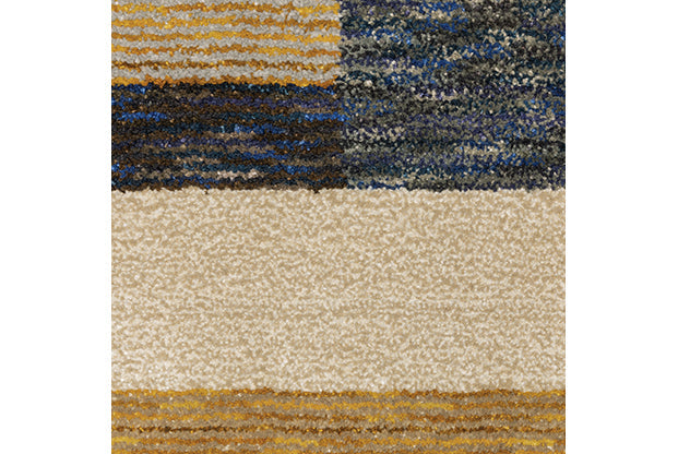Flourish Contemporary Rug - Tan / Dark Gray / Burnt Yellow / Turquoise
