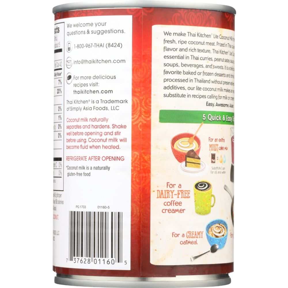 THAI KITCHEN: Lite Coconut Milk, 13.66 fo