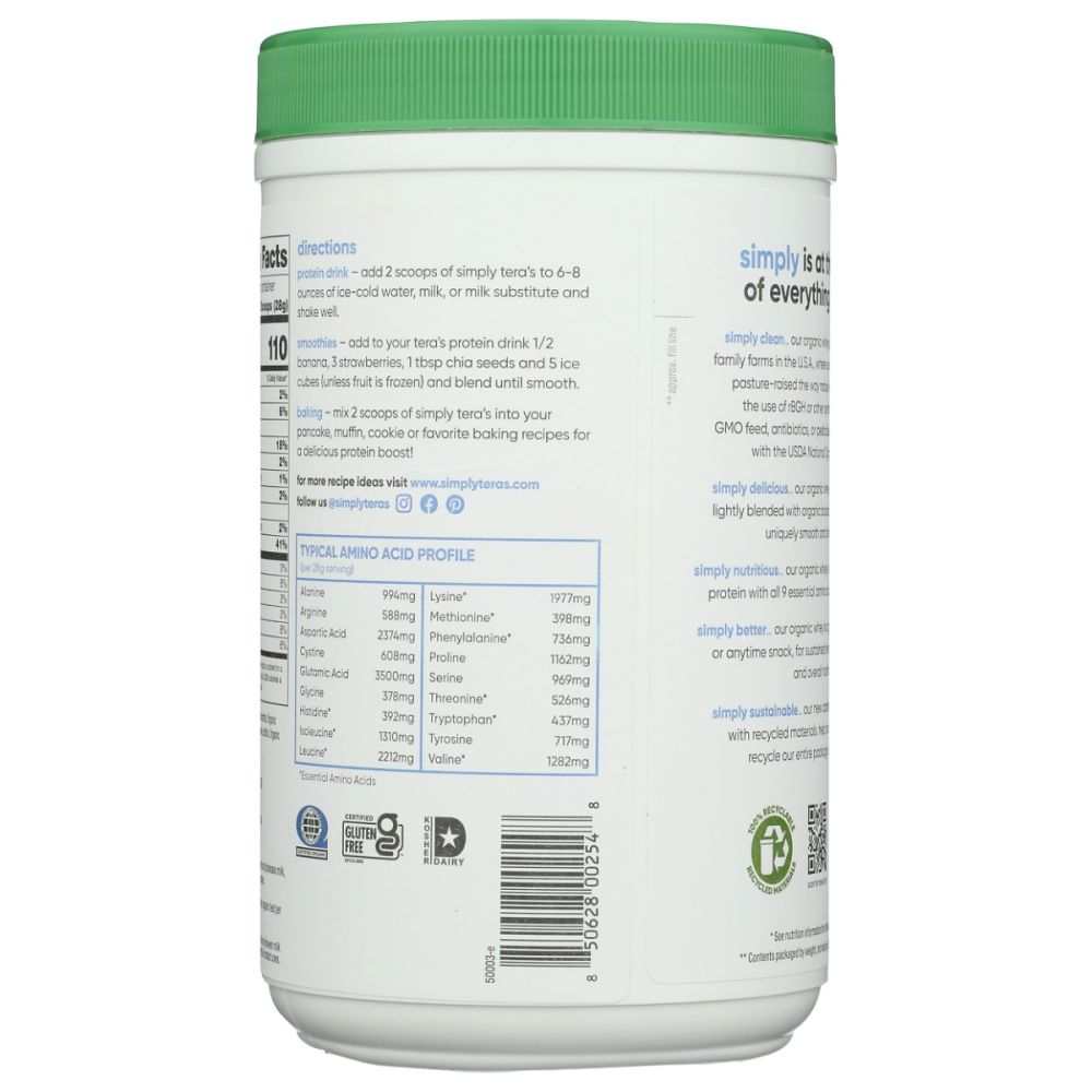 SIMPLY TERAS: Organic Whey Protein Bourbon Vanilla, 12 oz