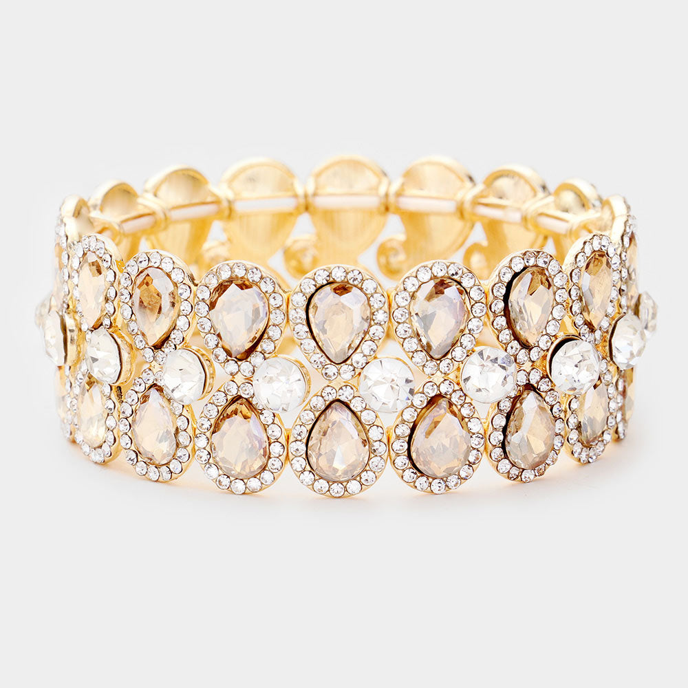 Teardrop Glass Crystal Pave Stretch Evening Bracelet
