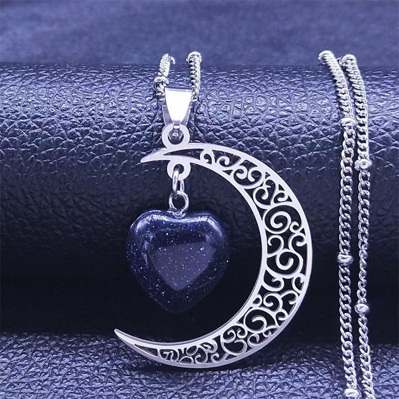 Titanium Steel Moon Heart Shape Luxury Necklace (MAC227)