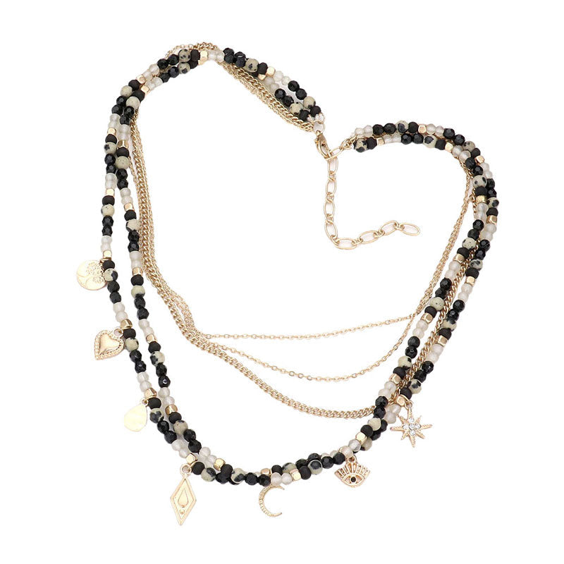 Tree of Life Crescent Moon Evil Eye N Star Station Necklace
