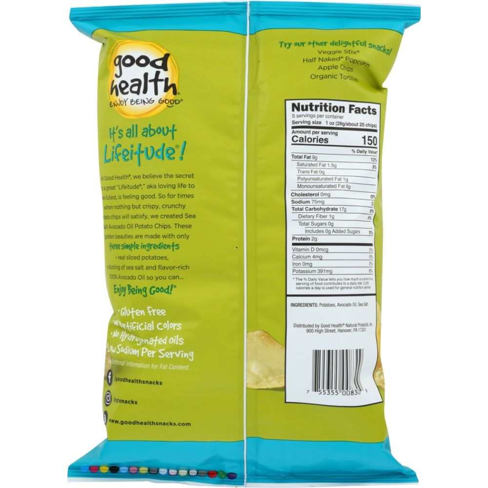 GOOD HEALTH: Avocado Oil Sea Salt Chips - Crispy Kettle Style Chips 5oz