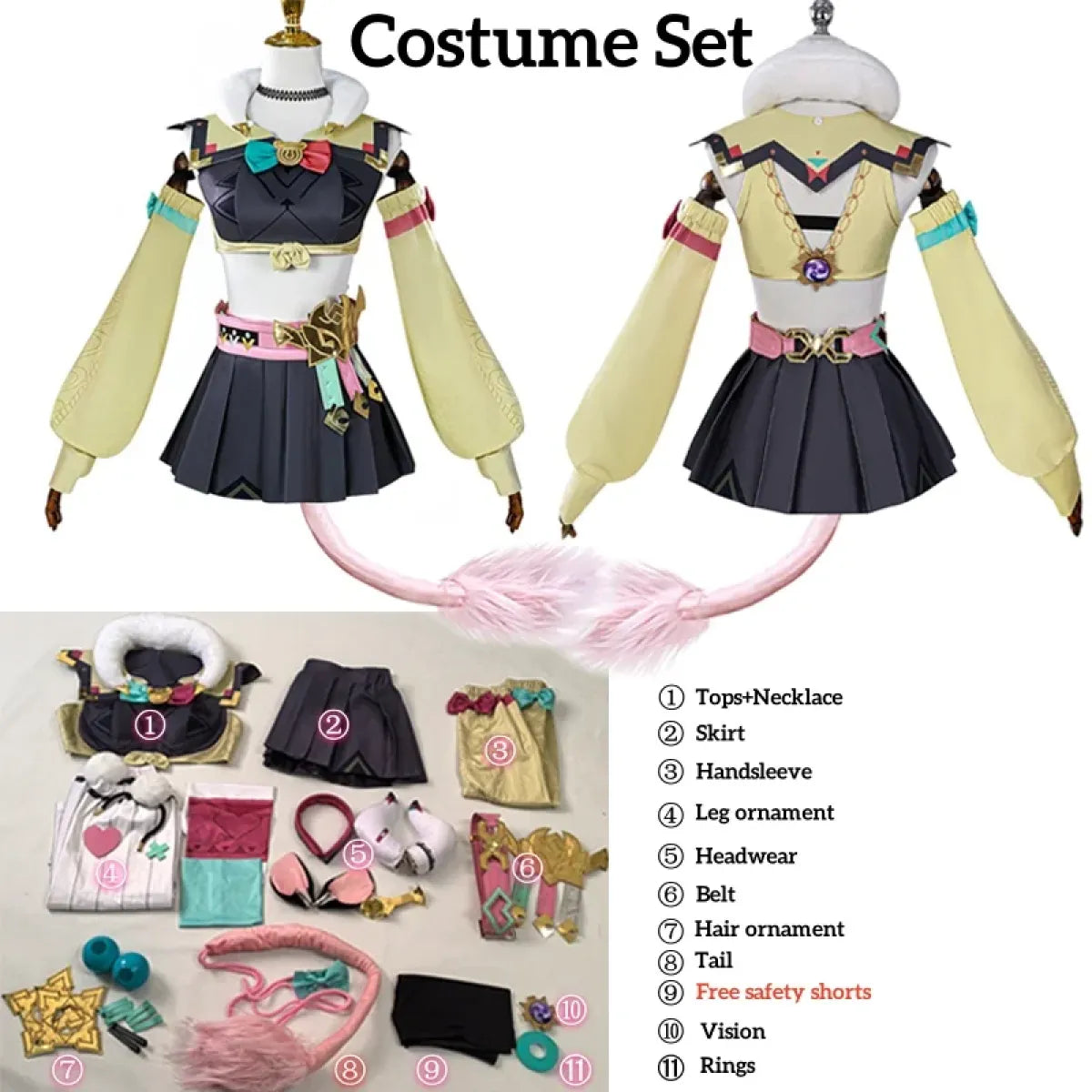Varesa Genshin Cosplay Costume Set ā Kawaii Skirt Wig Tail Outfit