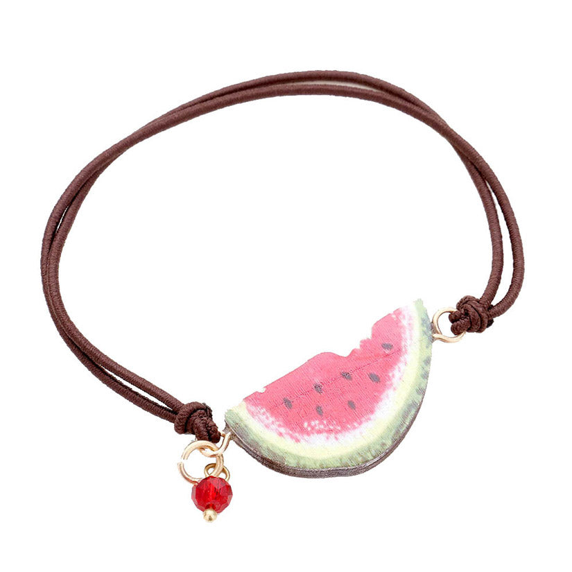Watercolor Wood Watermelon Accented Stretch Bracelet