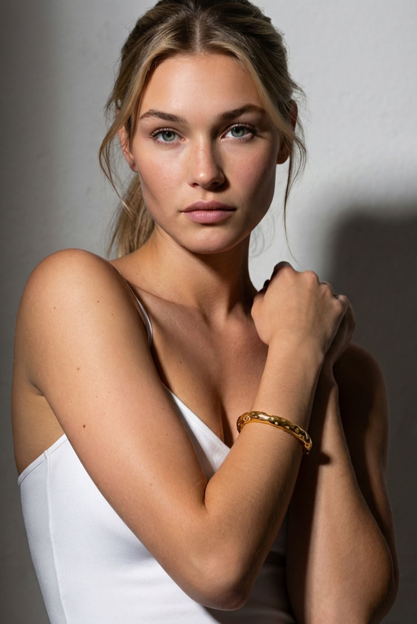 Waterproof Textured Gold Cuff Bracelet